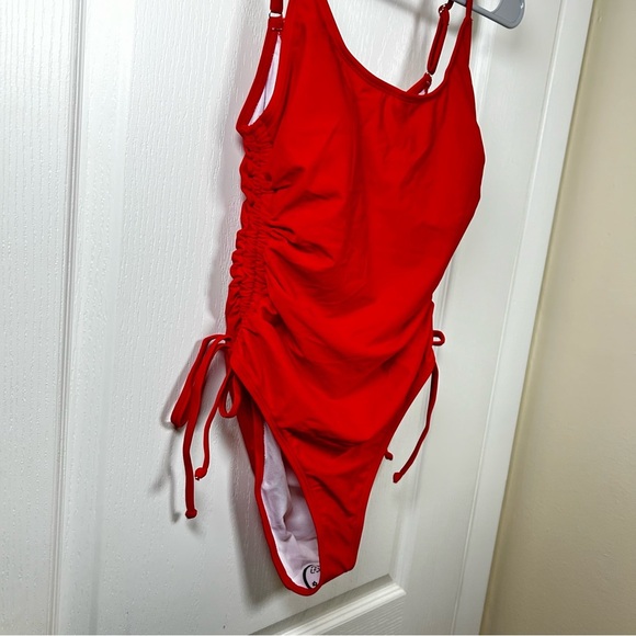 Bathing Suit, One Piece, Red, Tie Cinched Waste, size small full coverage NWOT - Picture 2 of 9